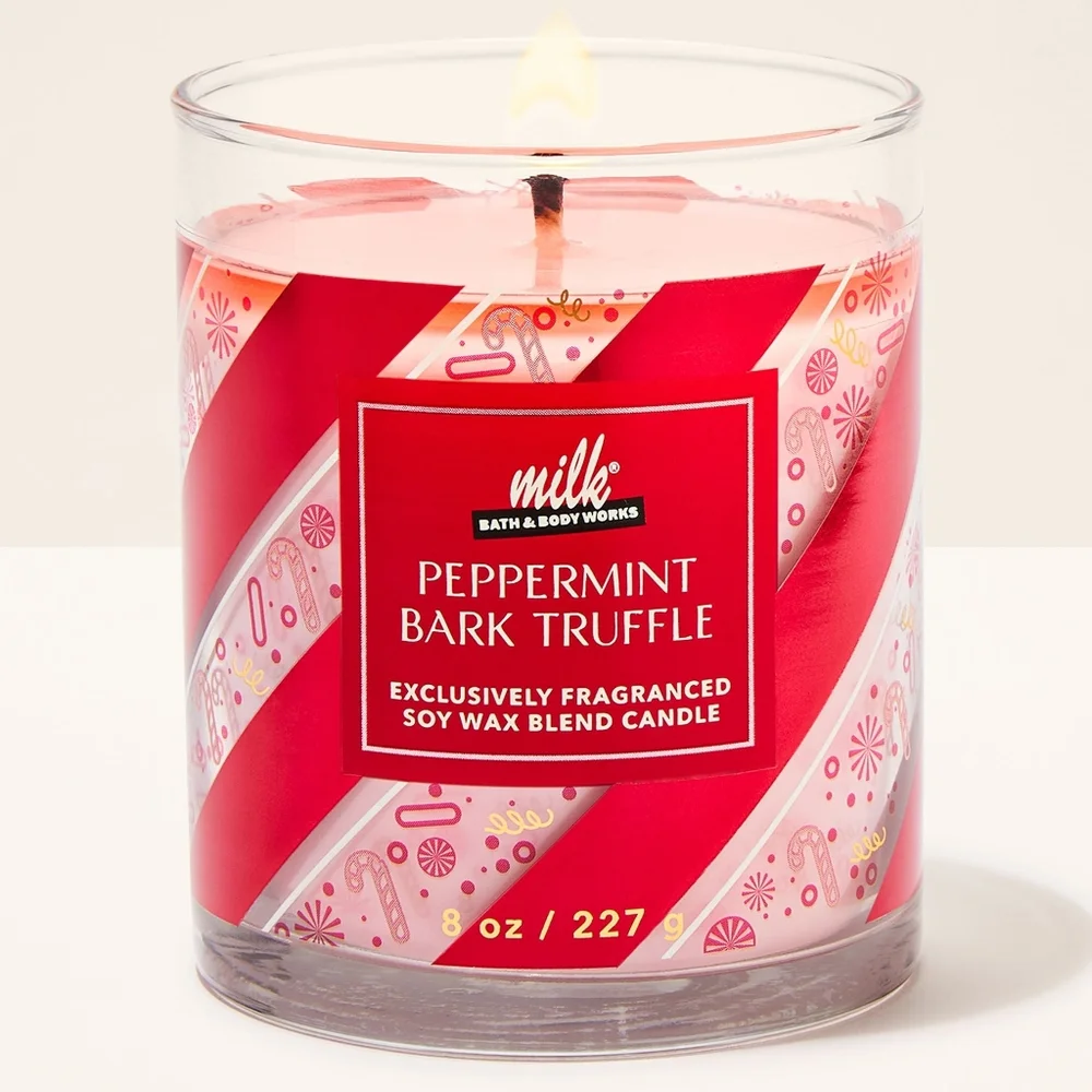Bath Body Works Milk Bar Peppermint Bark Truffle 8oz Single Wick Candle NEW Rare